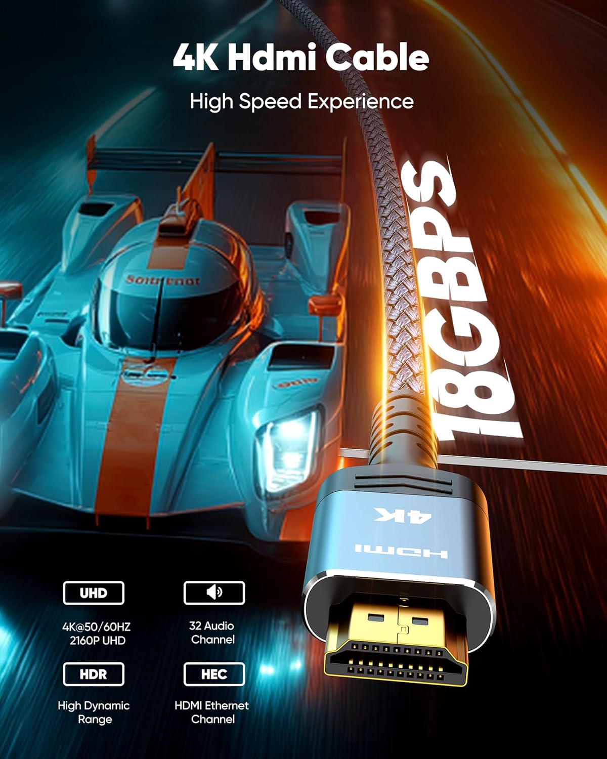 Snowkids Mionbel 2M HDMI Cable, 18Gbps 4K@60Hz, 3D, Ethernet, Compatible with TV, Blu-ray, Gaming Console, Computer