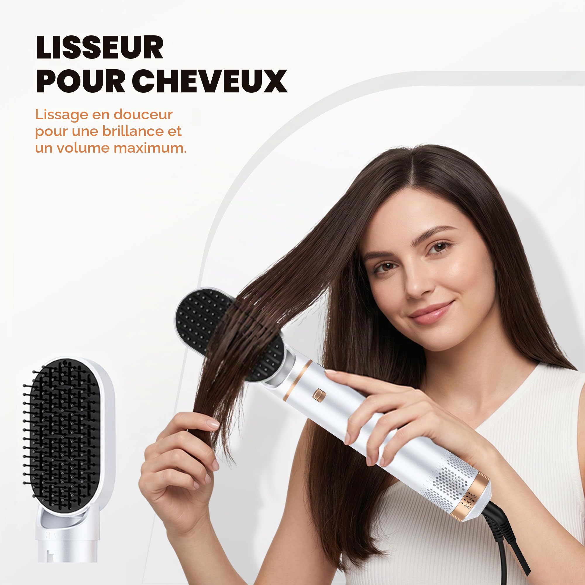 OKWRAP Airbrush 5 en 1 Air Styler 5 en 1 Hair Styler avec Seche Cheveux | Boucleur Automatique, Brushing Brosse Soufflante, Brosse Lissante, Seche Cheveux 5 en 1 pour Sécher, Boucler, Lisser