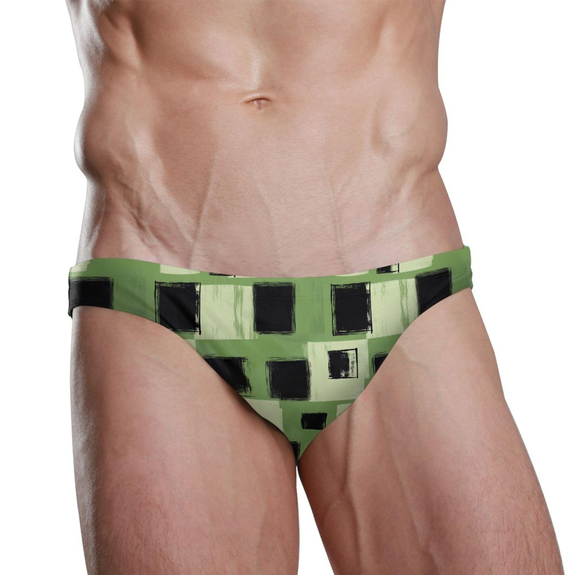 Men's Swim Briefs Green Black Buffalo Check Plaid Swimsuit Beach Swimwear Bikini M B0403480