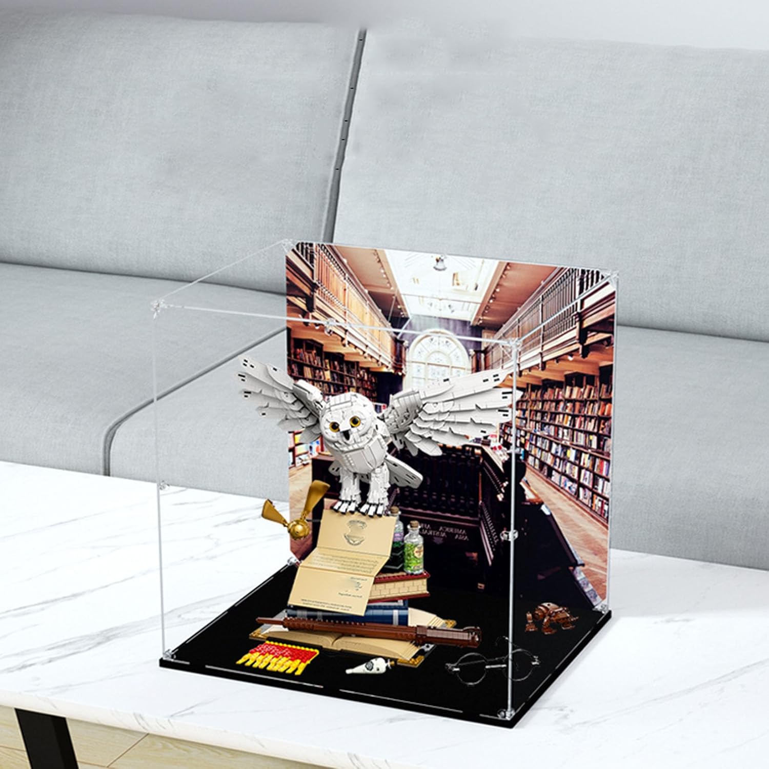Acrylic Display Case for Lego.Harry Potter Hogwarts Icons 76391,Showcase,Protect & Decorate Model with Dustproof Storage,Gifts (Background A)