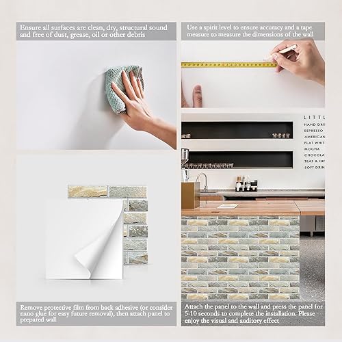 Miniatura 5 de Paquete de 12 paneles acústicos, paneles autoadhesivos con patrón de ladrillo 3D a prueba de sonido para paredes, paneles decorativos de pared con