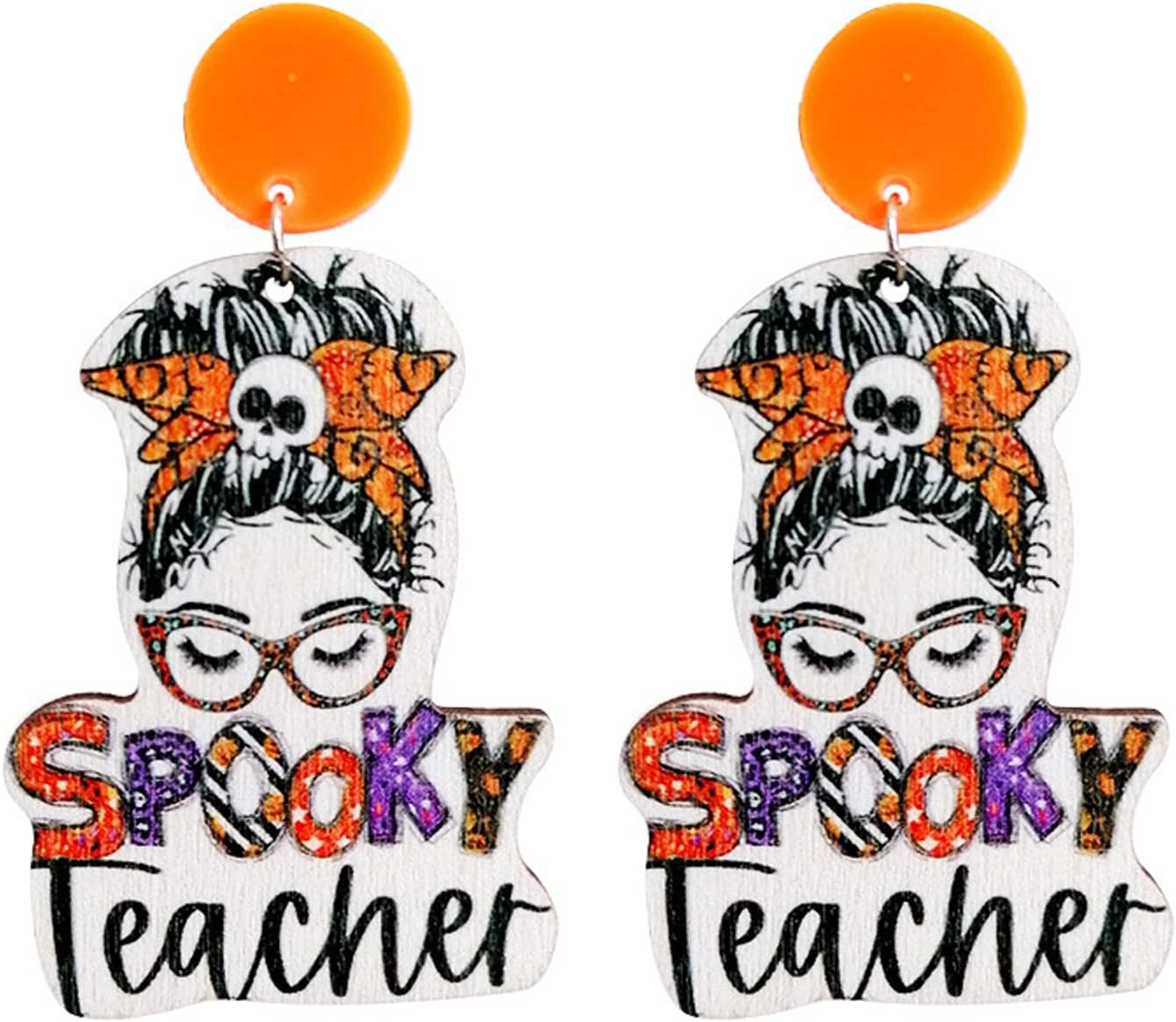 Teacher Earrings Acrylic Rainbow Pencil Book Drop Dangle Wood Earrings Rainbow Pumpkin Apple Spider Bat Stud Earrings Back To School Gift for Teachers Appreciation Day Halloween Gifts