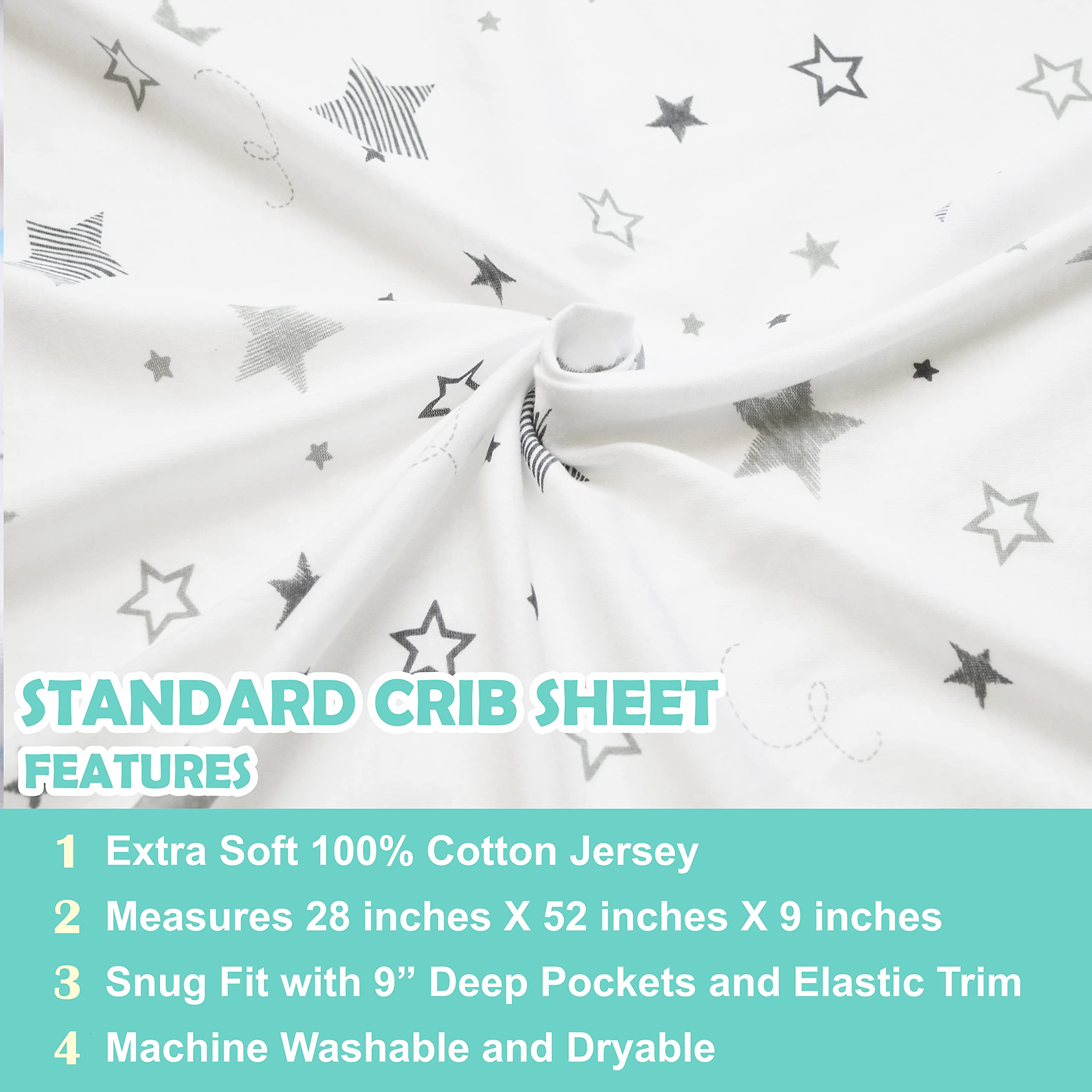 American Baby Company Lenzuolo con angoli per culla in 100% cotone naturale, 132 x 71 cm, morbido, traspirante, ipoallergenico e delicato, grigio super stelle, neutro per ragazzi e ragazze