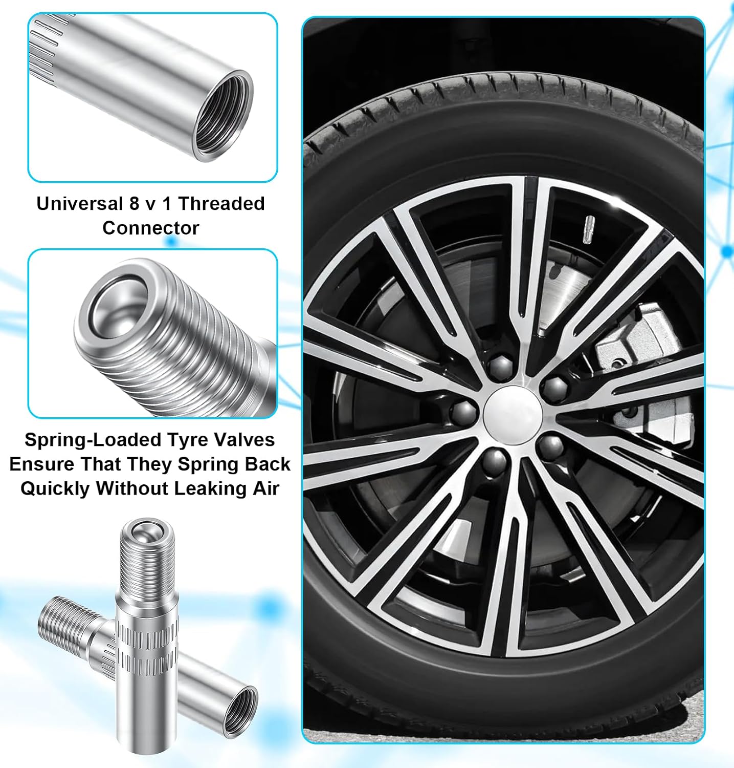 5Pcs Tire Valve Extension, 39mm Brass Tire Valve Extender Adapter Universal for Car Motorcycle Truck Wheels(Silver)