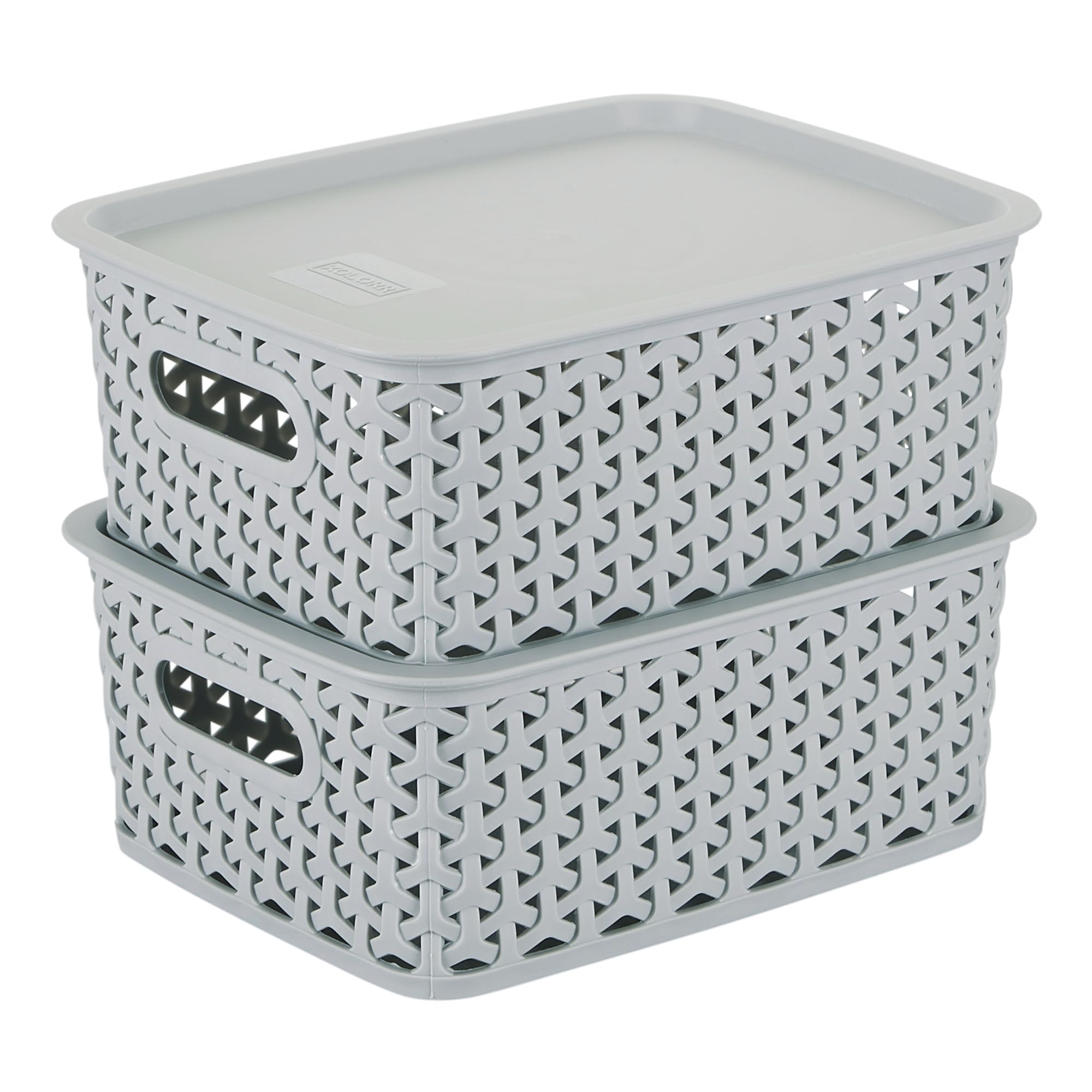 KOLORR Premium Elite Small Size Plastic Multipurpose Storage Baskets with Lids Pack of 2, Organiser Basket for Home Kitchen Wardrobe Toys Stationary - Daiso Grey-image-13