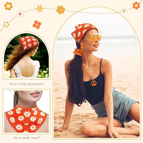 Miniatura 6 de Remuuly 5 diademas hippie de los años 60 y 70 para mujer, accesorios hippie de los años 70, accesorios bohemios retro de punto de discoteca