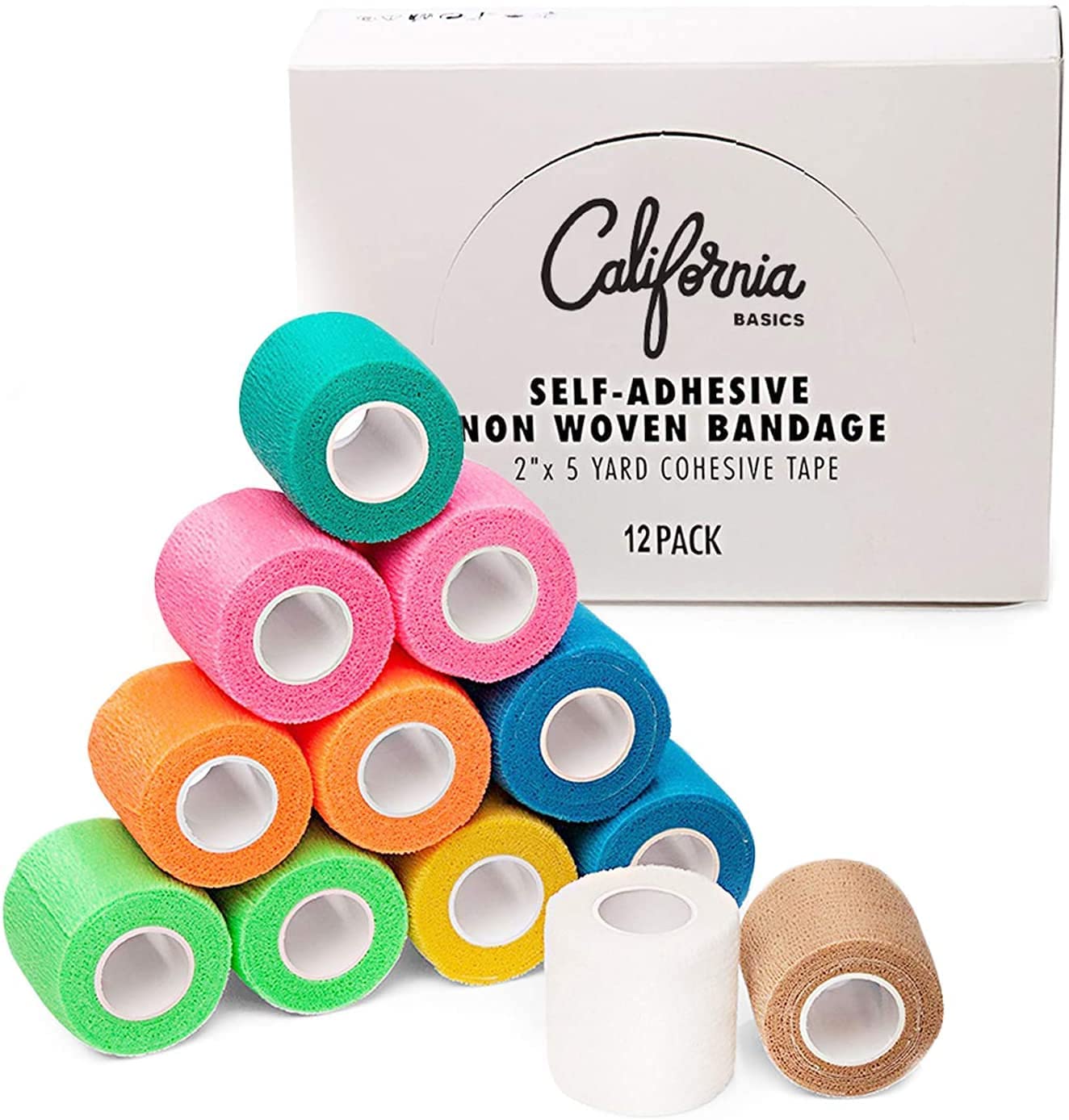24-Rolls Self Adhesive Bandage Wrap, Vet Tape, Medical Tape (2 In x 5 Yds