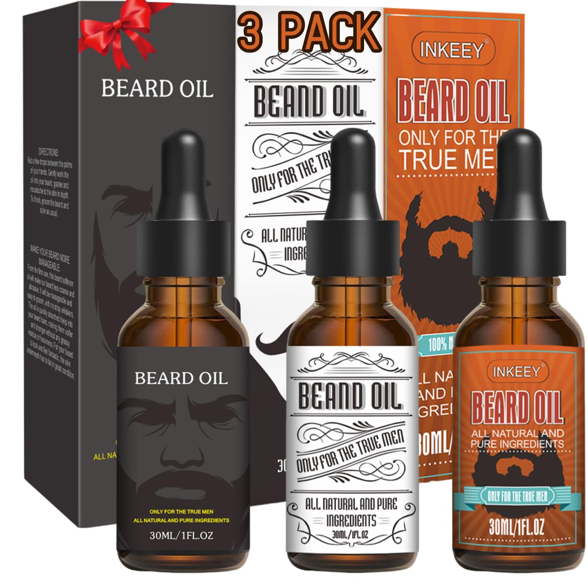 Men's Beard Oil - Classic Beard Oil for Growth (3 Pack) 3pack-Fengyin Green Tea/Glamour movement/Azure