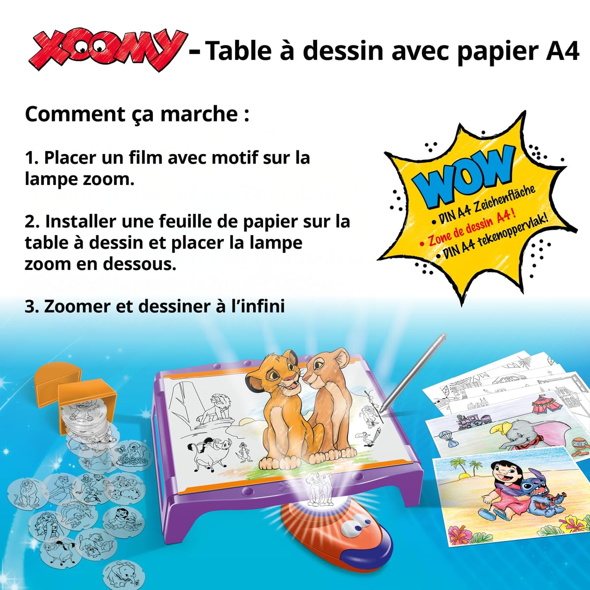 Ravensburger Xoomy Maxi Disney – Table à Dessin pour Enfant avec projecteur LED – Apprendre à Dessiner Les Personnages Disney – 72 modèles – Activité créative dès 6 Ans – Version française