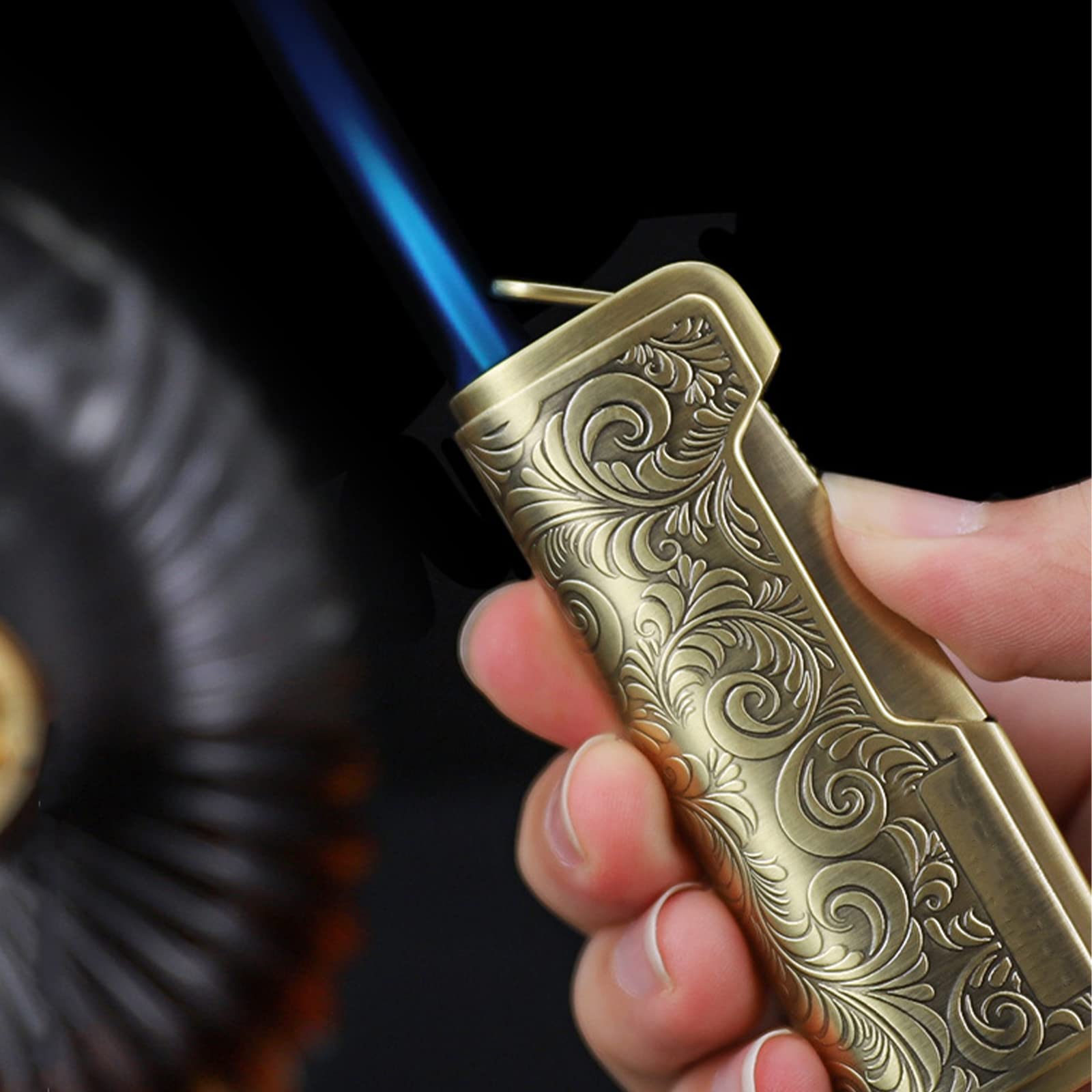Juego de Encendedor de Cigarros a Prueba de Viento, Encendedor de Gas Butano en Relieve, Juego de Accesorios de Perforación de Cigarros de Metal Portátil para Caja de Regalo