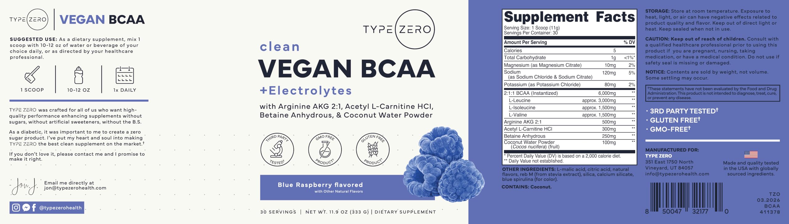 Type Zero Ultra Clean Vegan BCAA Powder + Electrolytes (Blue Raspberry) — Amazon image 5