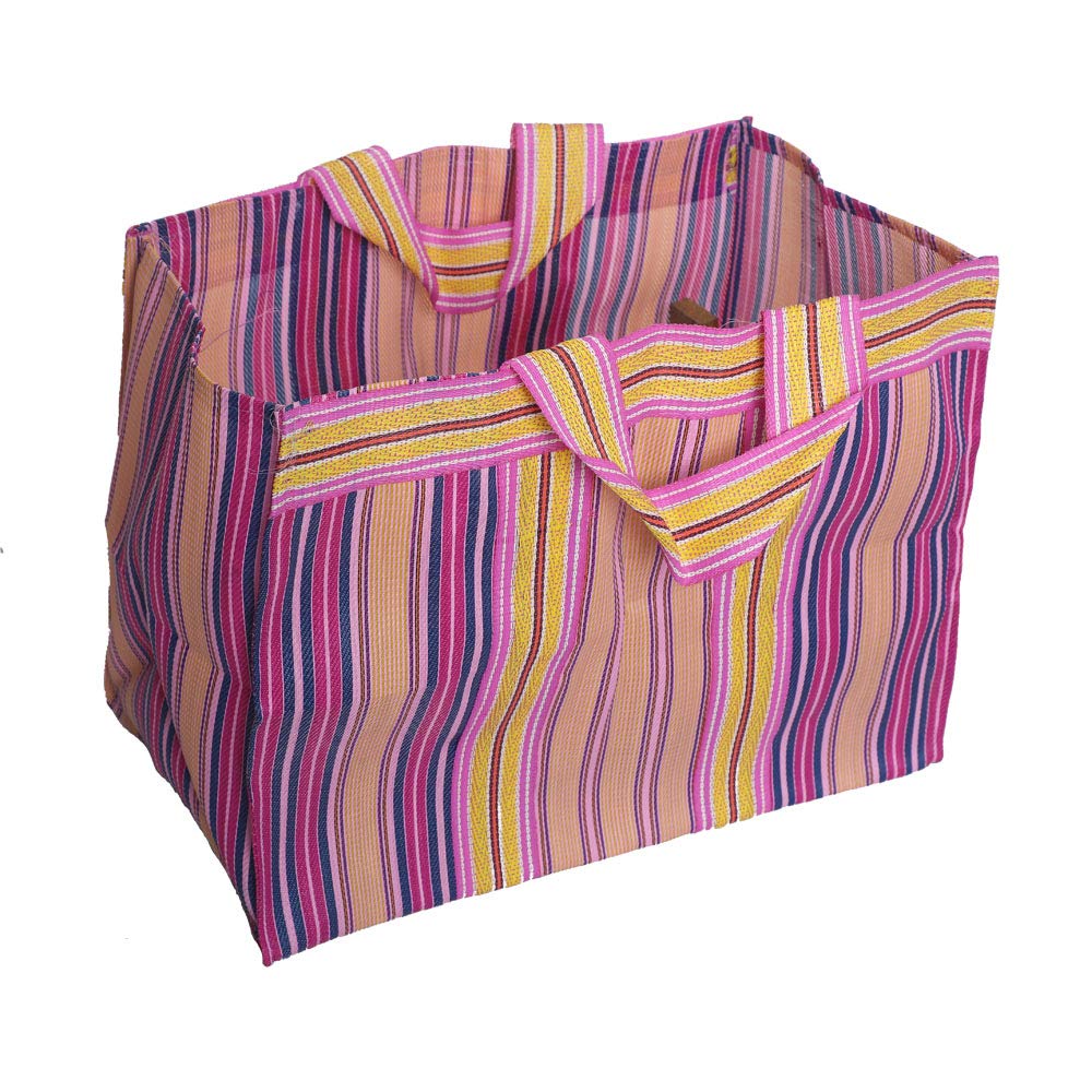 (B2B25NYL Reusable LARGE Recycled Multicolour Cloth Tote Cum Handbag Jhola Thela underbed storage bag dimension 19 x 14 x 12 inch 1 pc only