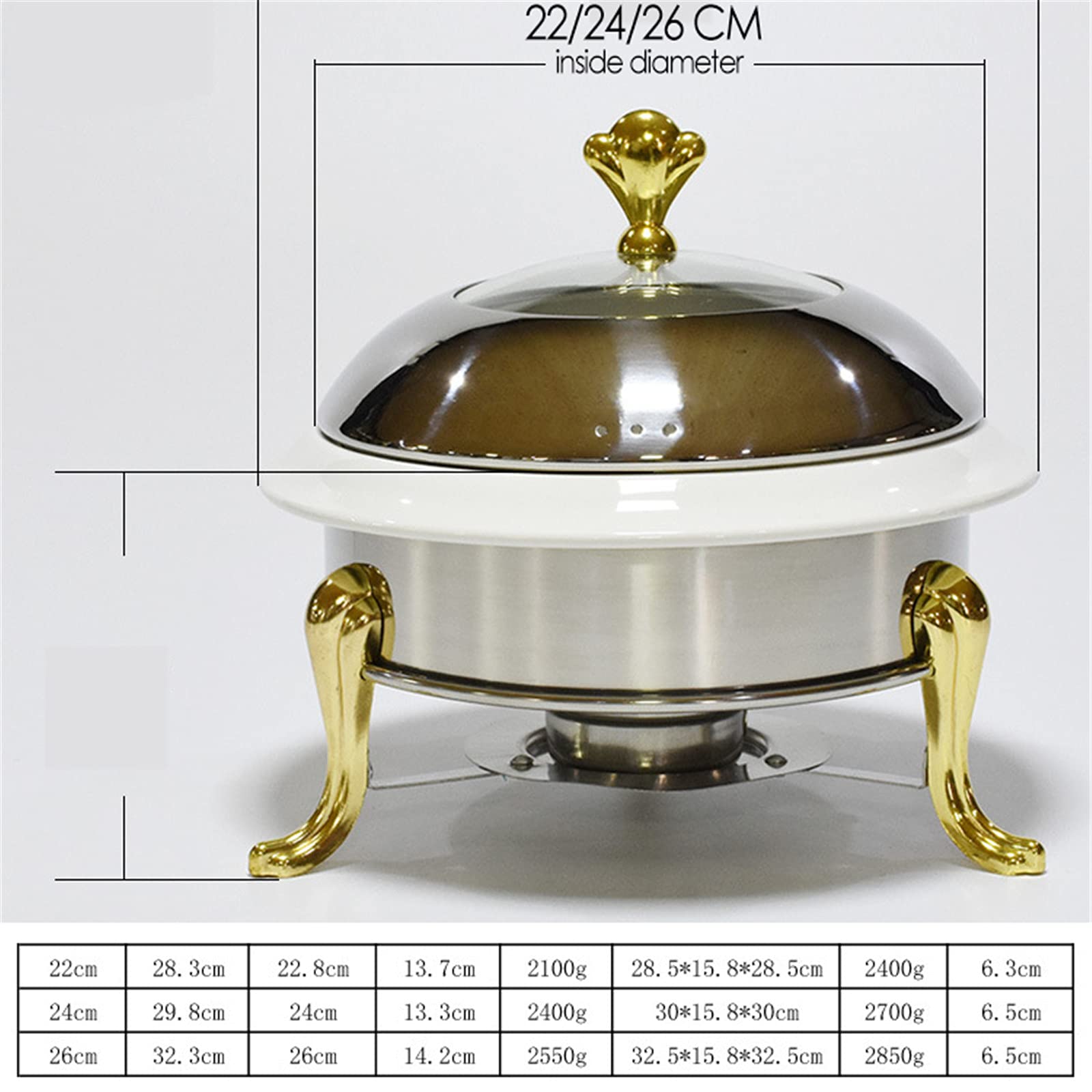 Calentador de Alimentos Redondo para Catering, Bandeja para Buffet, Estufa de Vino, baño maría para Cocina, Fiestas, cenas, Bodas, Eventos, Blanco, Dorado, Acero Inoxidable, cerámica - 24