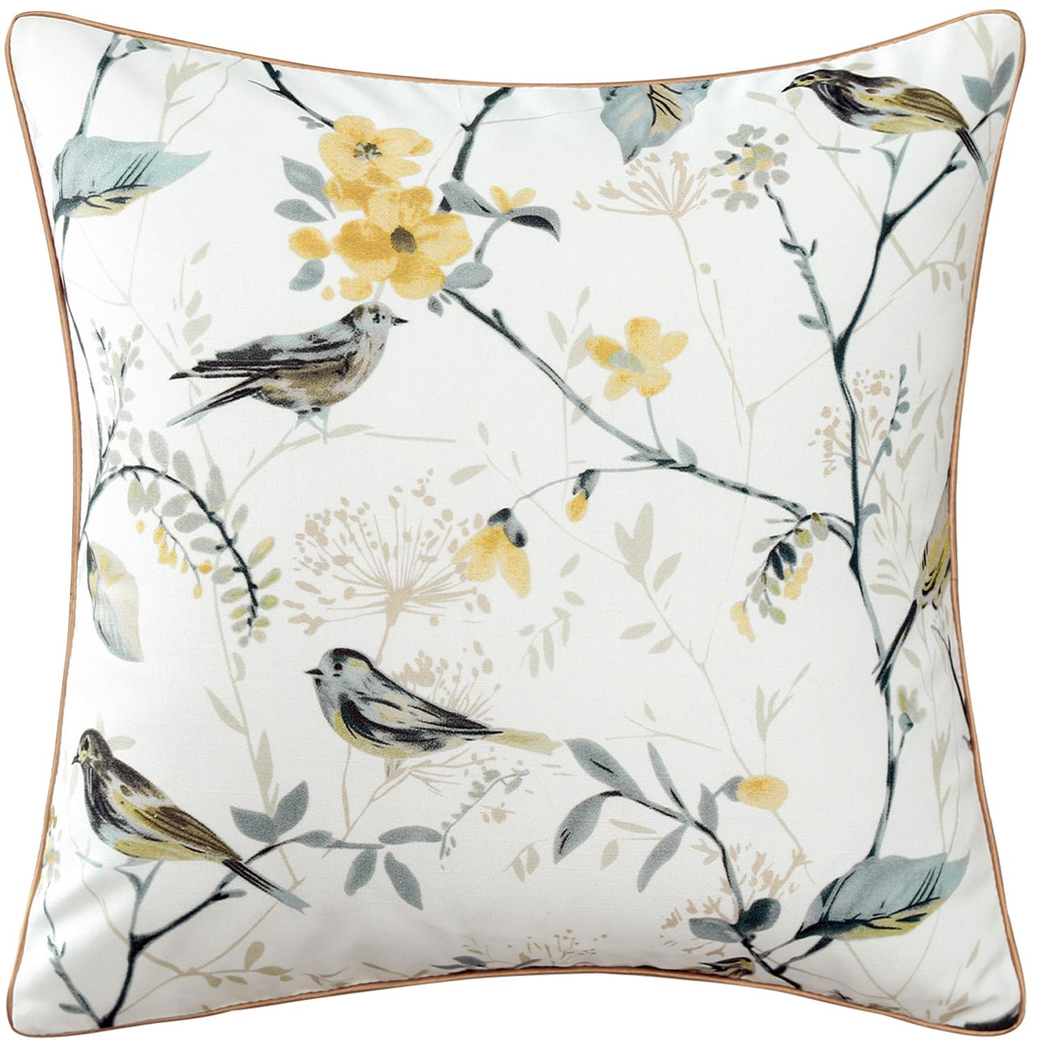 VOGOL 1 Pack Grey Bird 45×45 cm Cushion Covers, Soft Linen Look Decorative Pillow Cases, Throw Pillow Covers Hiden Zipper with Golden Edge for Sofa Bed Couch Garden Home Decor