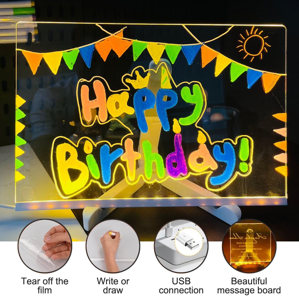 RGB LED Zeichenbrett Für Kinder - Leuchtende Maltafel Mit Farbwechsel