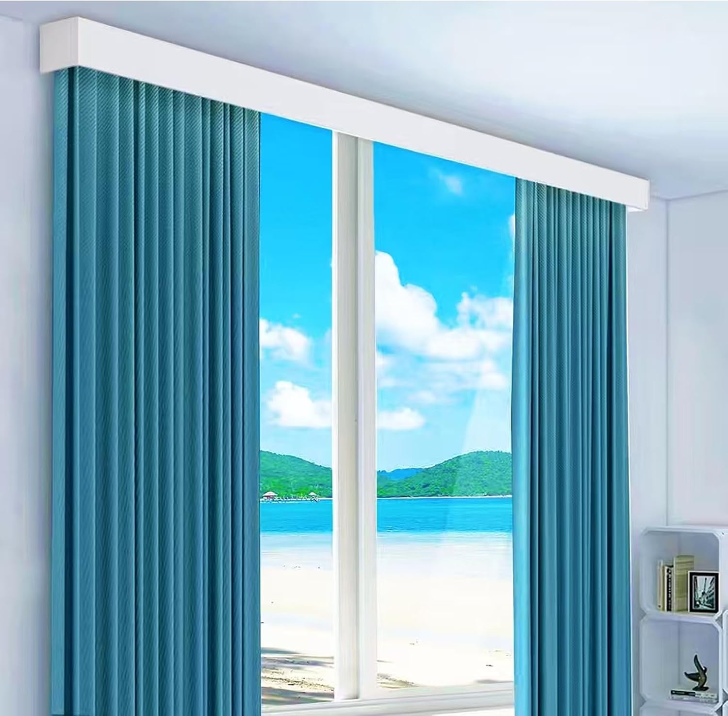 TIPIACE Curtain Single Track and Valance, Ceiling Mounted Curtain Rail for Living Room Bedroom Room Divider, Custom track length (White)