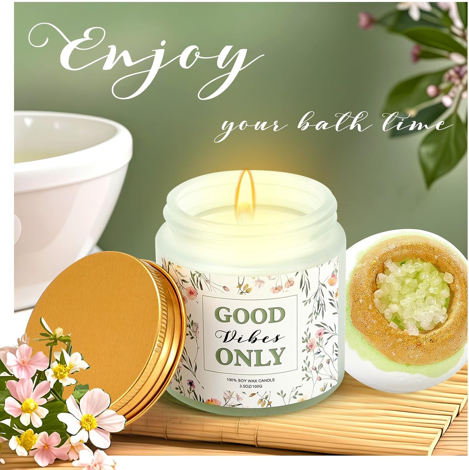 Basket Gift Set for Women 2025, Self Care Gift Basket with Tumbler Canvas Tote Bag - Image 5