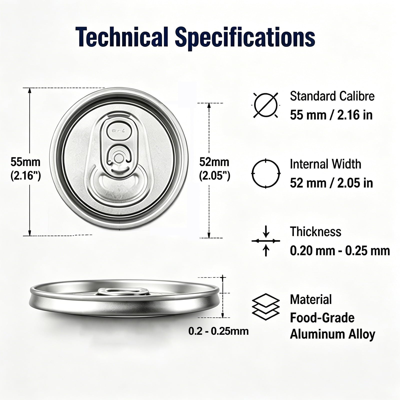 5000 Paquete Tapas Aluminio Latas 55mm Tapón Hermético Sin Fugas, Cierre para Envasado Bebida, Máquina Selladora Engargoladora Cerradora Requerida, Color Plata