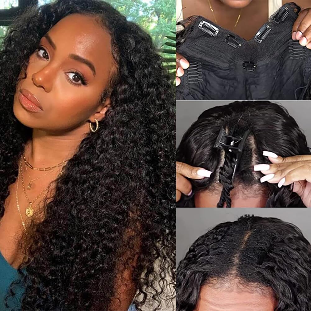 Amazon.com : V SHOW Deep Wave V Part Wig Human Hair Upgrade  display picture 2