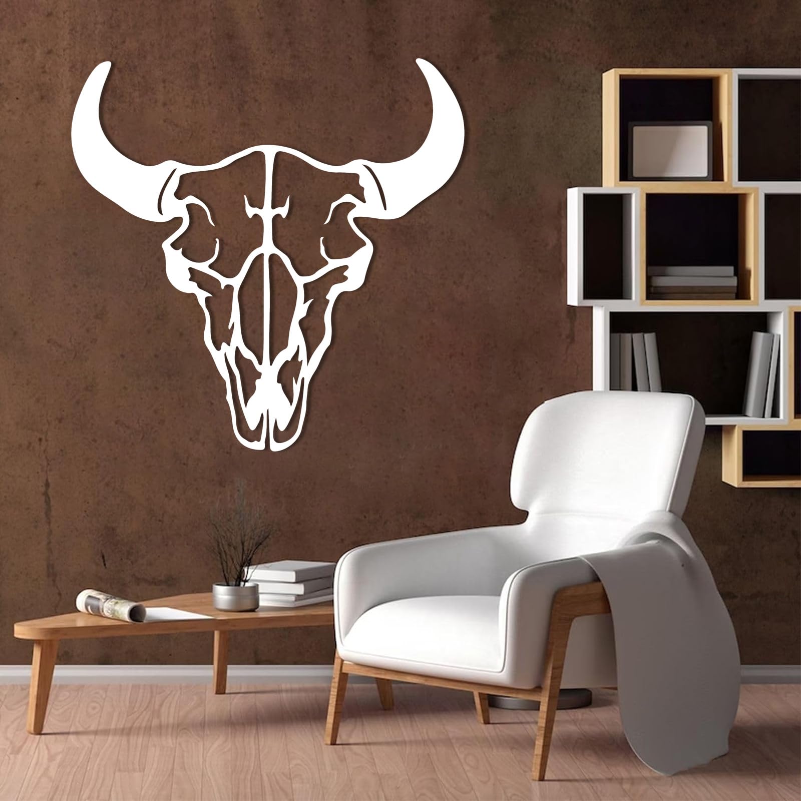 Décoration murale métal crâne de vache noir 47 cm suspension amérindienne