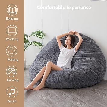 MAXYOYO Bean Bag Bed - Convertible Folds from Bean Bag Chair to Bed - Large Sofa with Plush Cover and Fluffy Filling Included for Adult, Guest (Charcoal, 180x180)