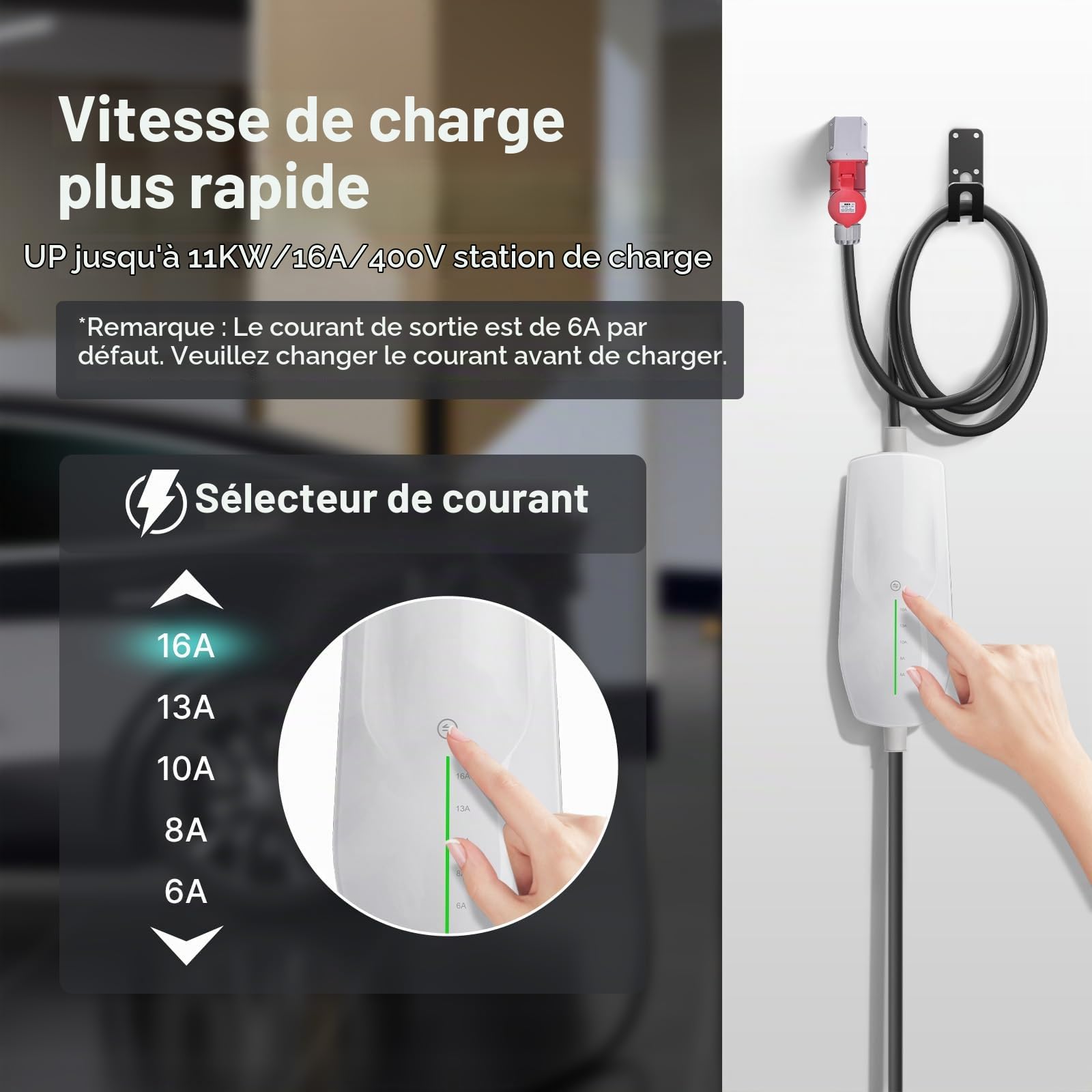 Teskee Chargeur EV Type 2 Portable EV Cars Home Station de Recharge Wallbox pour Tous Les véhicules électriques et Voitures Hybrides Rechargeables Max 11kW 16Amp 6 mètres Prise CEE triphasée