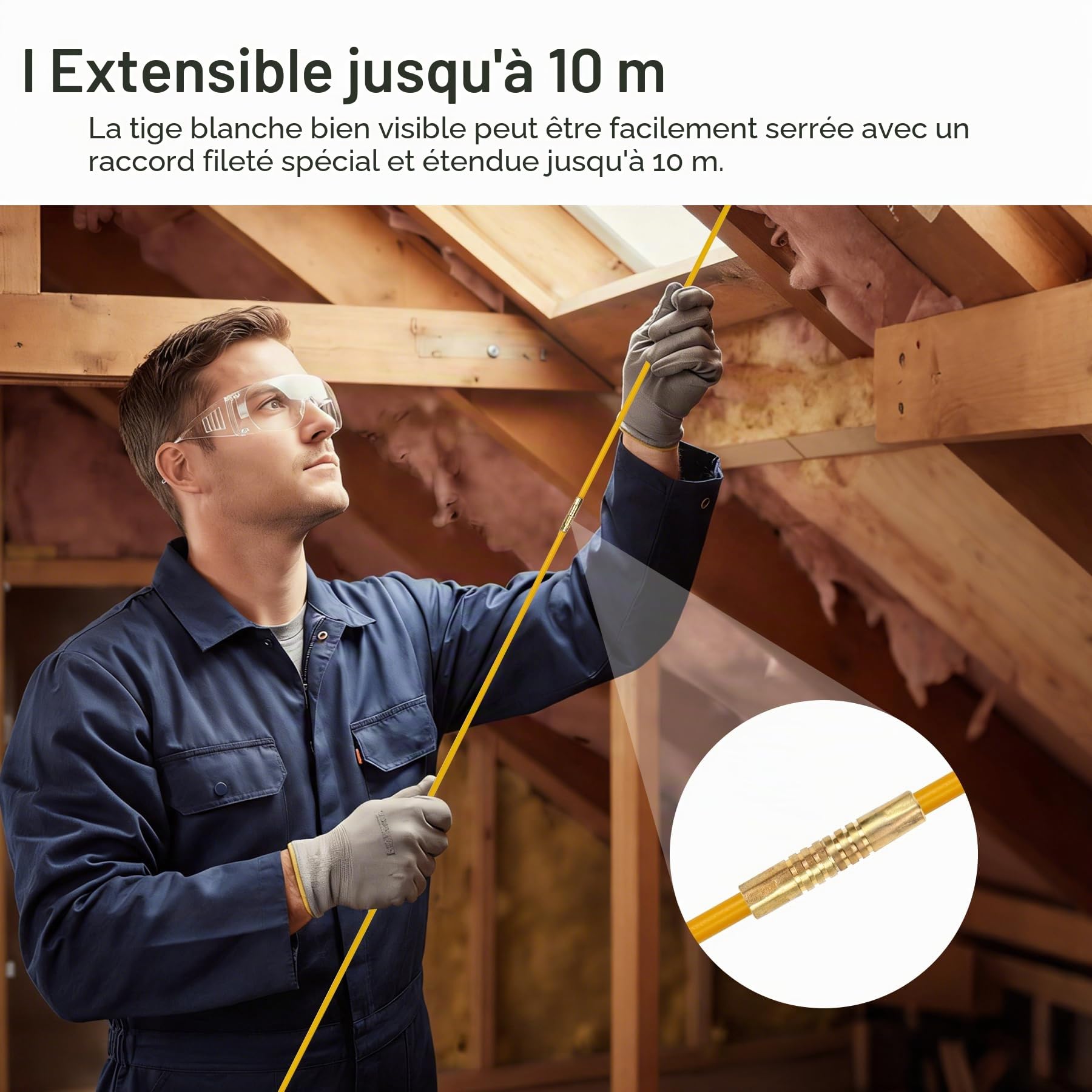 Jeu de baguettes tire-fils 10m avec accessoires,Tire fil électriques 100cm x 10 pièces,Kit d’installation pour câble, Nylon