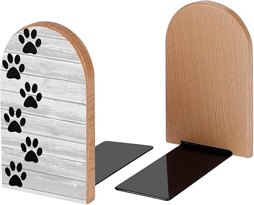 Miniatura 2 de Sujetalibros decorativos de madera con estampado de pata negra para estantes, habitación de los niños, escritorio, oficina en casa, tapones de