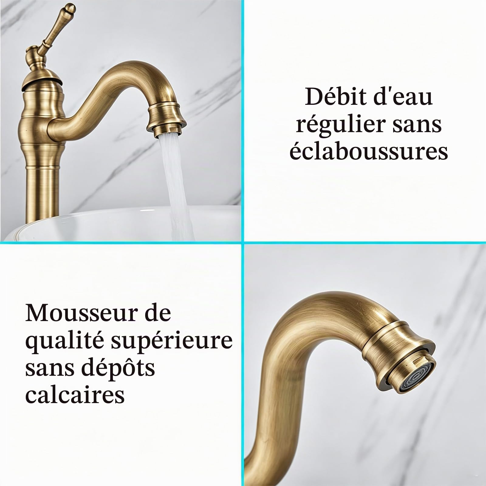 Rozin Robinet de lavabo à bec pivotant en laiton chromé poli pour eau chaude et froide