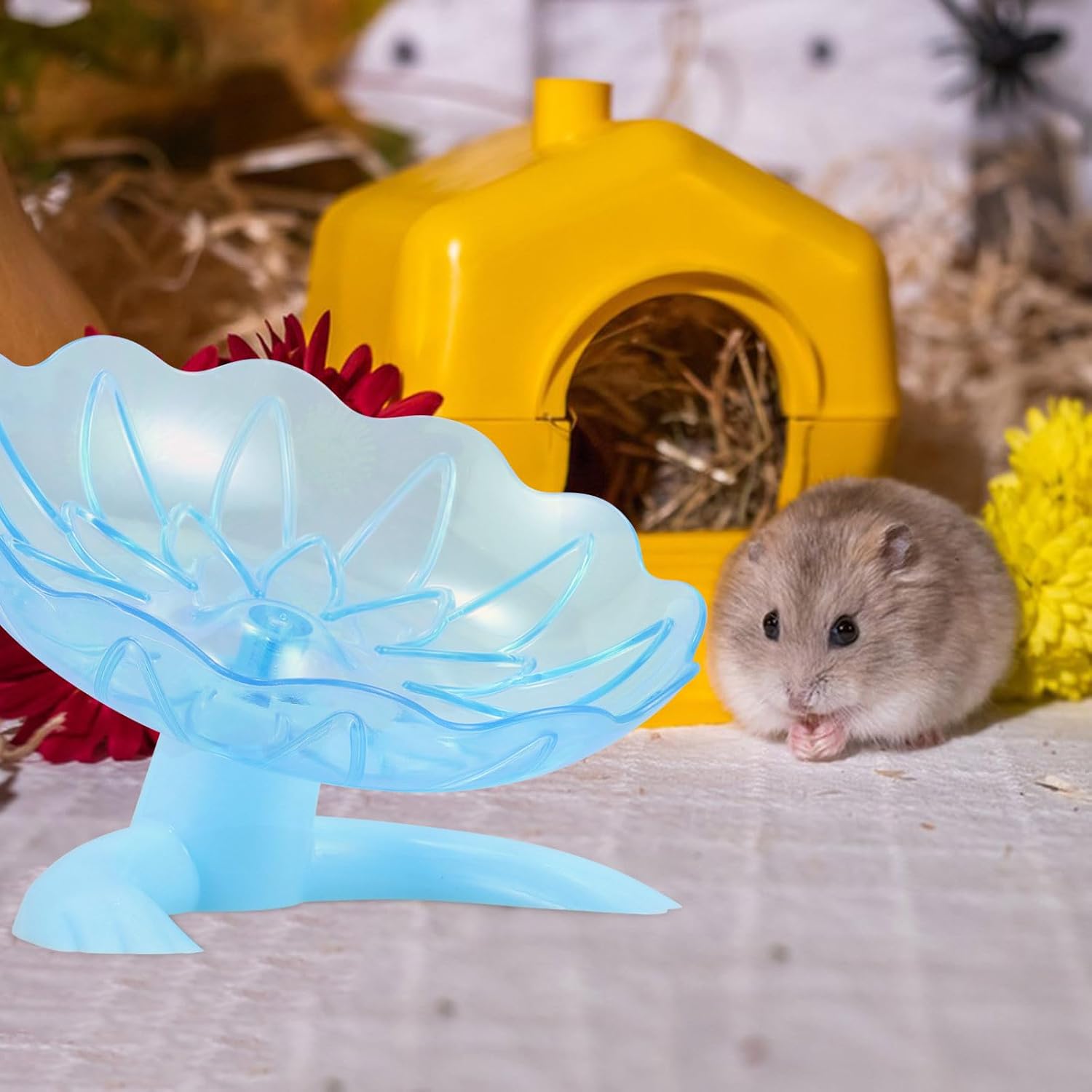 Silent Hamster Running Wheel Exercise Blue Pet Supply Quiet Small Animal Wheel for Hamsters, Mice, Guinea Pigs, and Hedgehogs