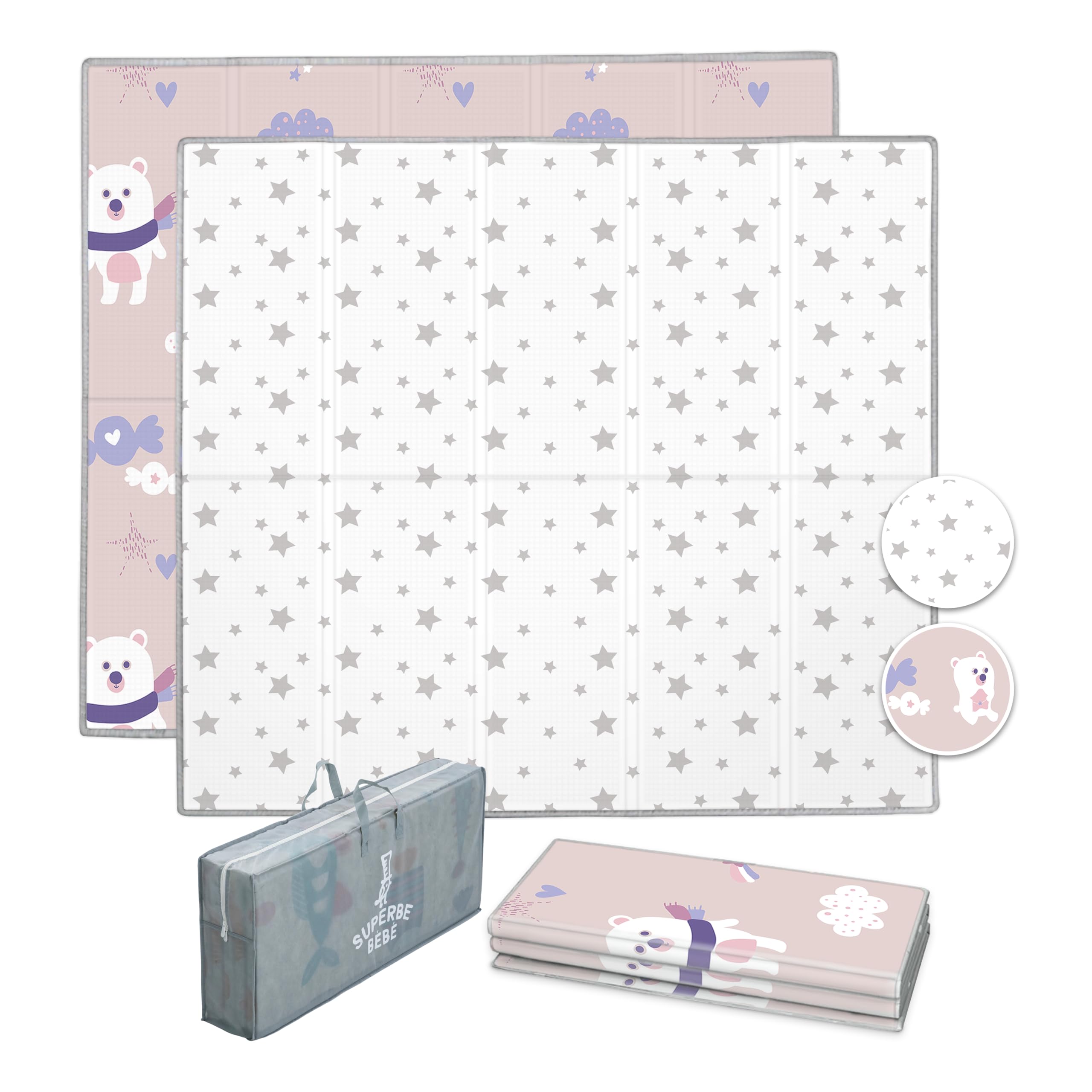 SUPERBE BEBE Tappeto Per Bambini e Neonati Reversibile e Non Tossico, Pieghevole e Impermeabile in Schiuma Per Bimbi. Per la Camera del Bambino o della Bambina. Grande Formato Regalo Bambino