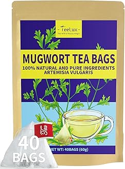 Mugwort Tea Bags 40 Count, Natural Pure Mugwort Leaves, Caffeine Free, Healthy, Dried Mugwort Herbal Tea