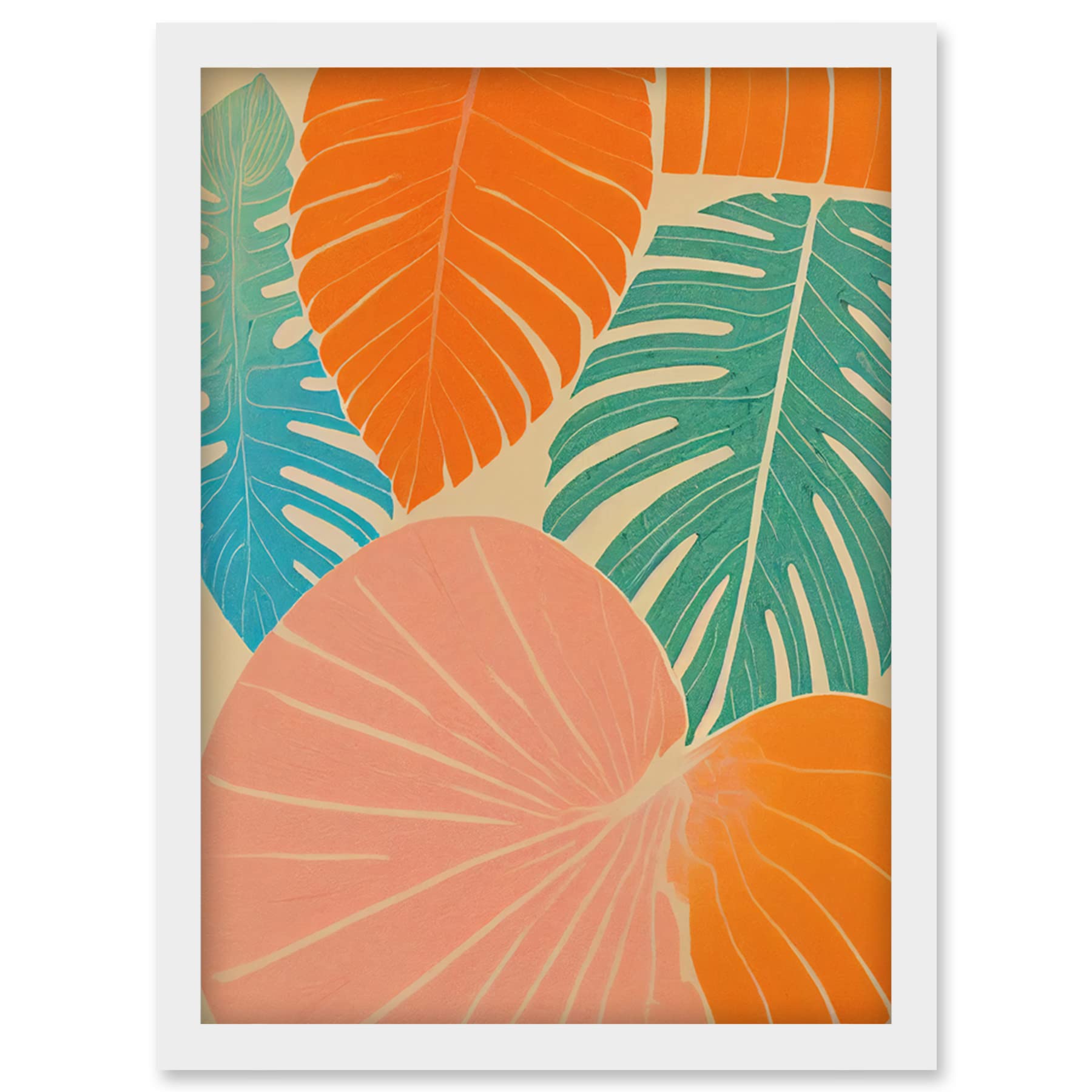 Tropic Monstera Leaf Jungle Pastel Botanic Framed Wall Art Picture Print A4