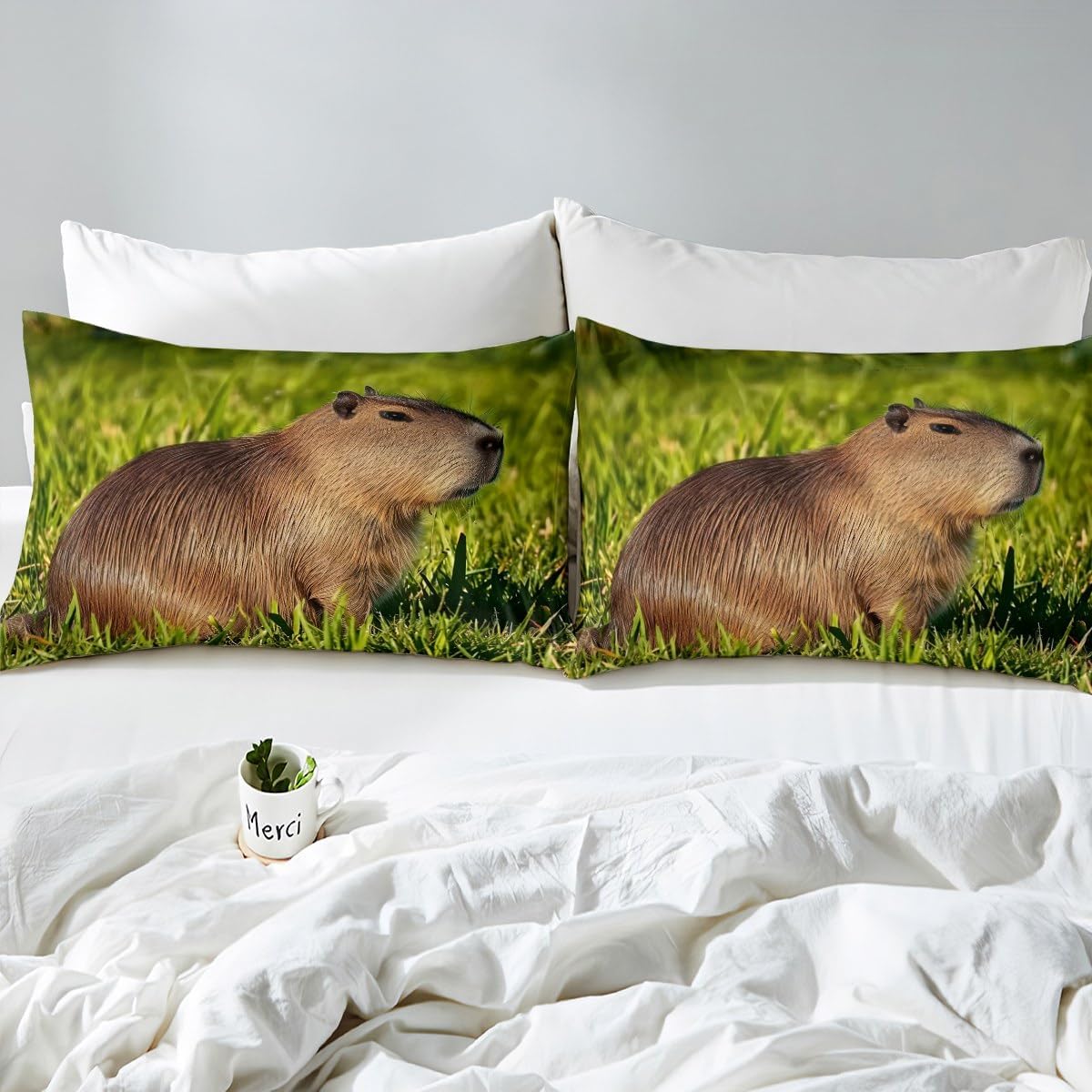 Erosebridal 3D Capybara Bedding Sets King Size, Cute Capybara Animals Lovers Bed Sheets Set Bedroom Decor, Kawaii Rodent Animals Sheets, Natural Theme Sheet Set with 2 Pillowcases All Season