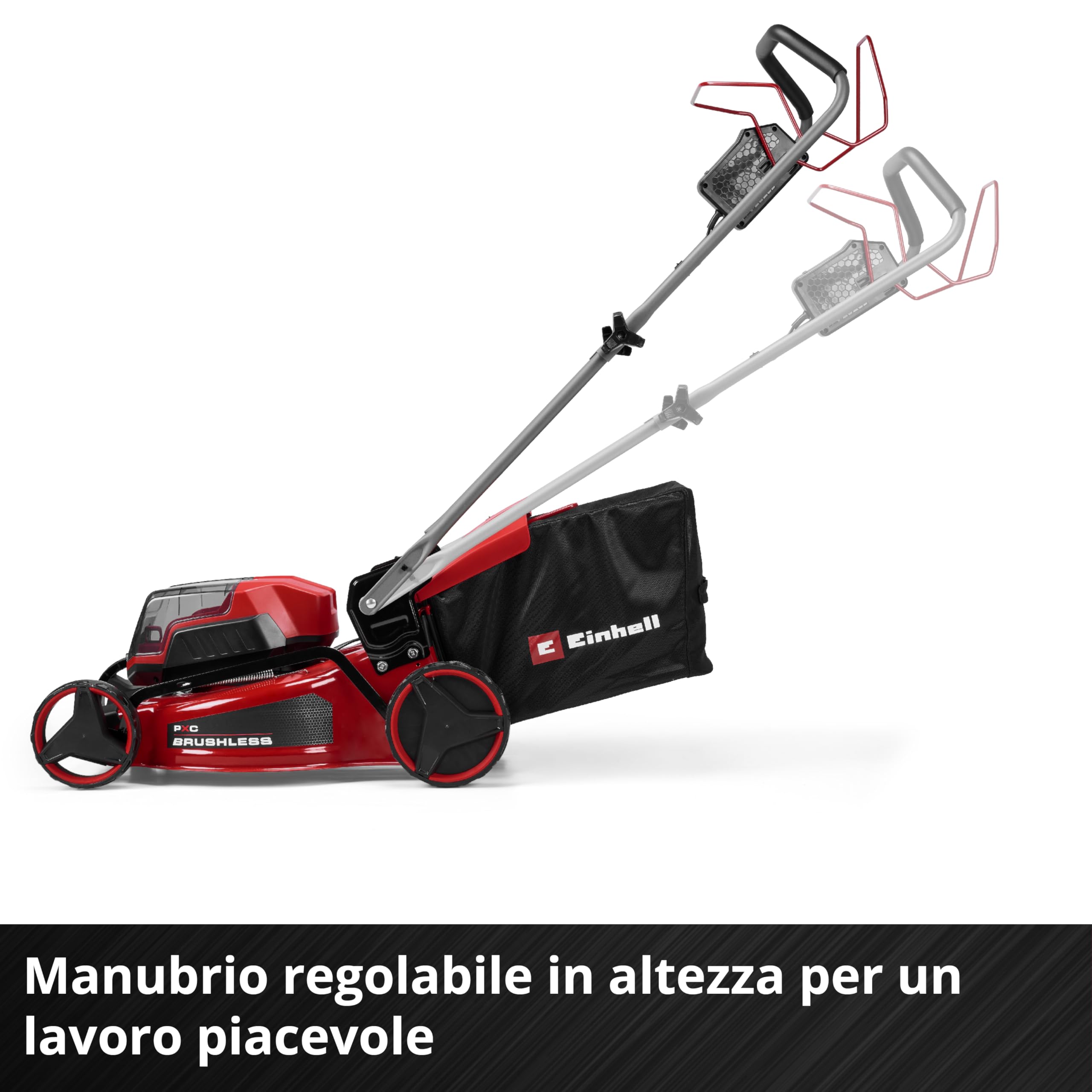 Einhell tosaerba GC-CM 36/46 S Li BL Kit Power X-Change (36 V, larghezza di taglio 46 cm, fino a 500 m², Brushless, ruota motrice, cesto da 50 litri, incl. 2 batt. da 4,0 Ah + 1 Twincharger)
