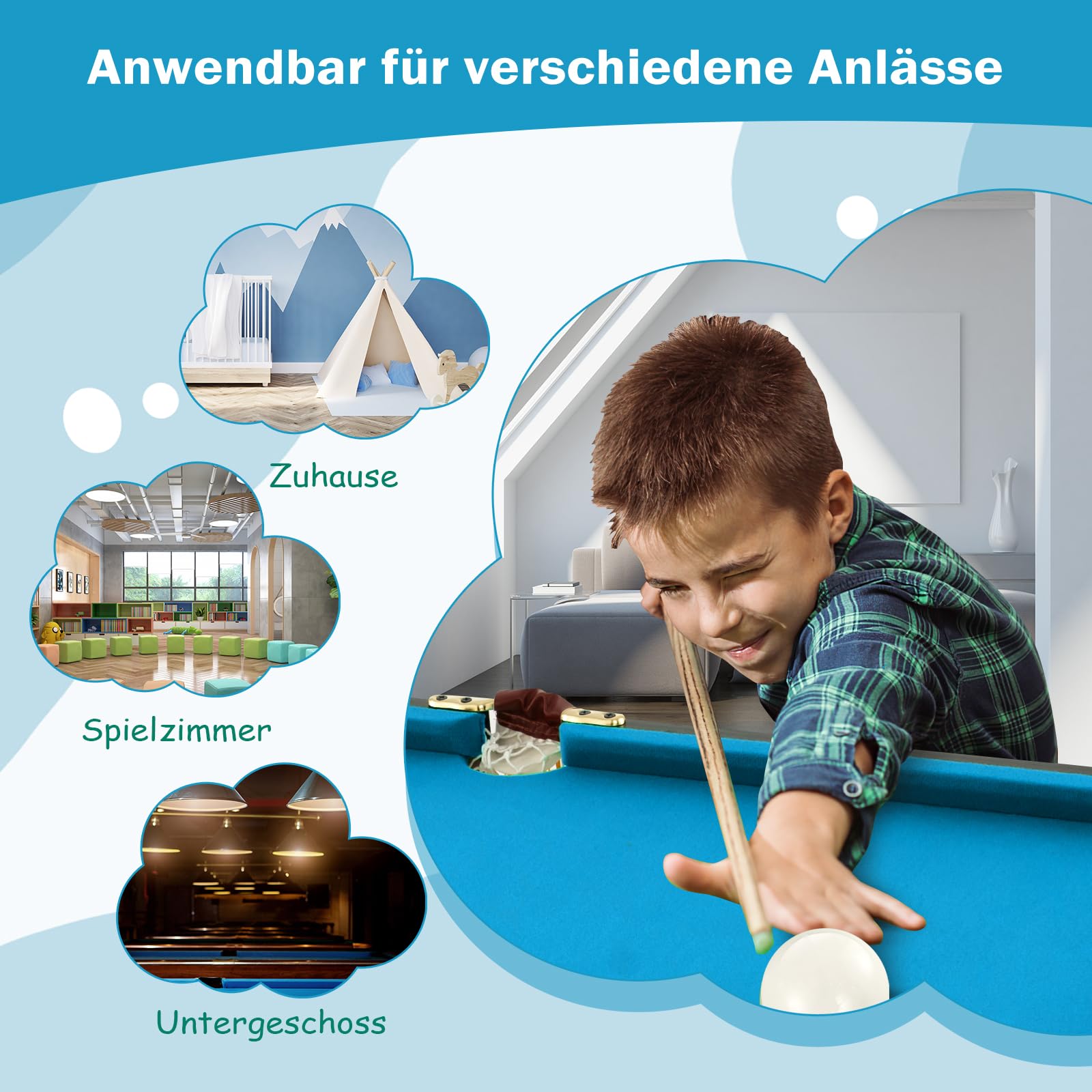 GOPLUS Tavolo da biliardo pieghevole con accessori, tavolo da biliardo con 16 palline, 2 stecche, 2 gessetti, spazzola e triangolo, gioco da tavolo per bambini e adulti, 122 x 64 x 78 cm