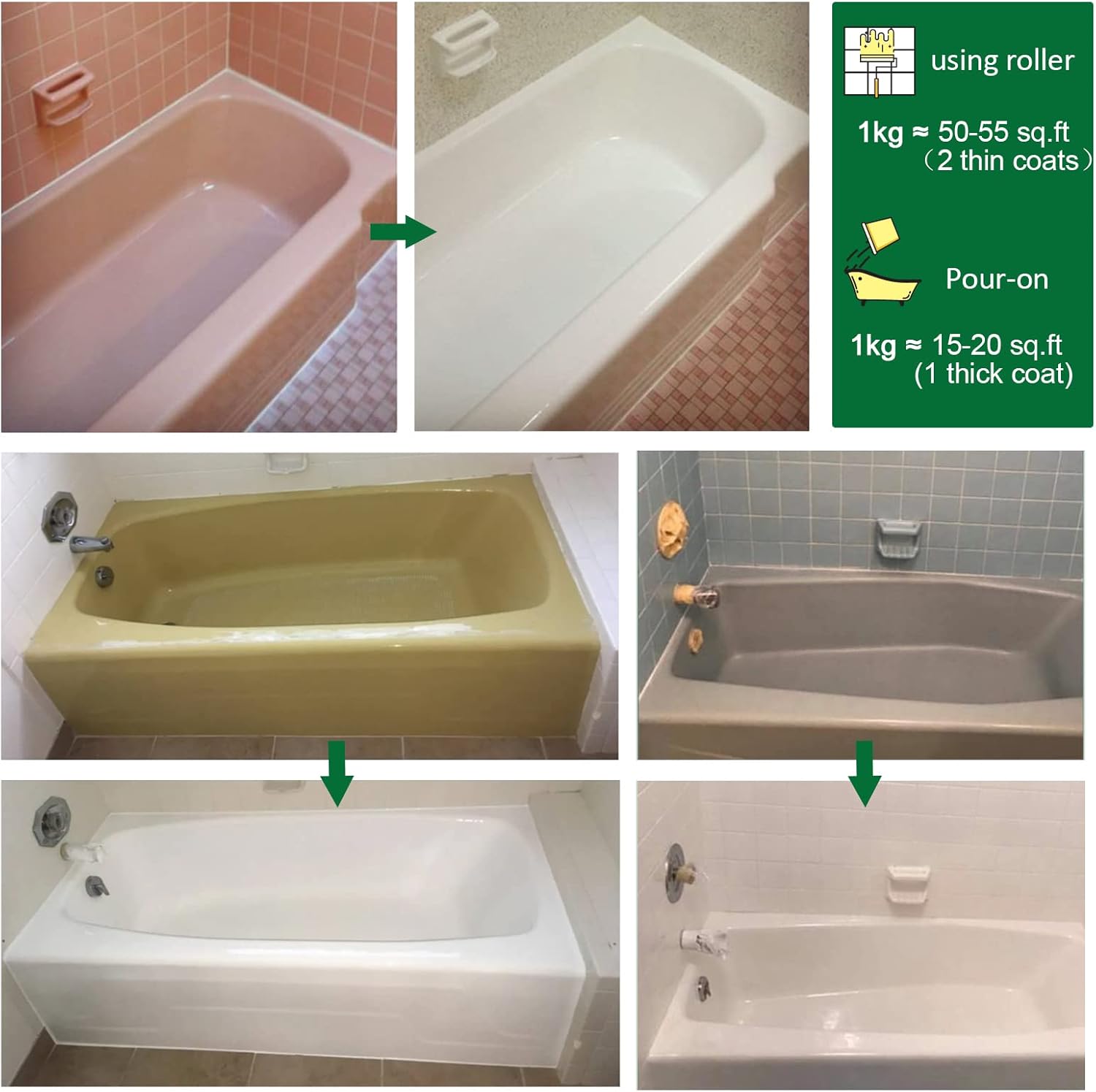 NADAMOO Tub and Tile Refinishing Kit (1kg / 35 oz, with tools), Bathtub Sink Countertop DIY Paint Kit for Bathroom Kitchen Porcelain Fiberglass, Semi-gloss White Coat - Image 5