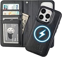 Vista 21 de Bocasal Funda tipo cartera desmontable para iPhone 15 Pro con bloqueo RFID, ranuras para tarjetas, soporte de cuero PU premium magnético con soporte