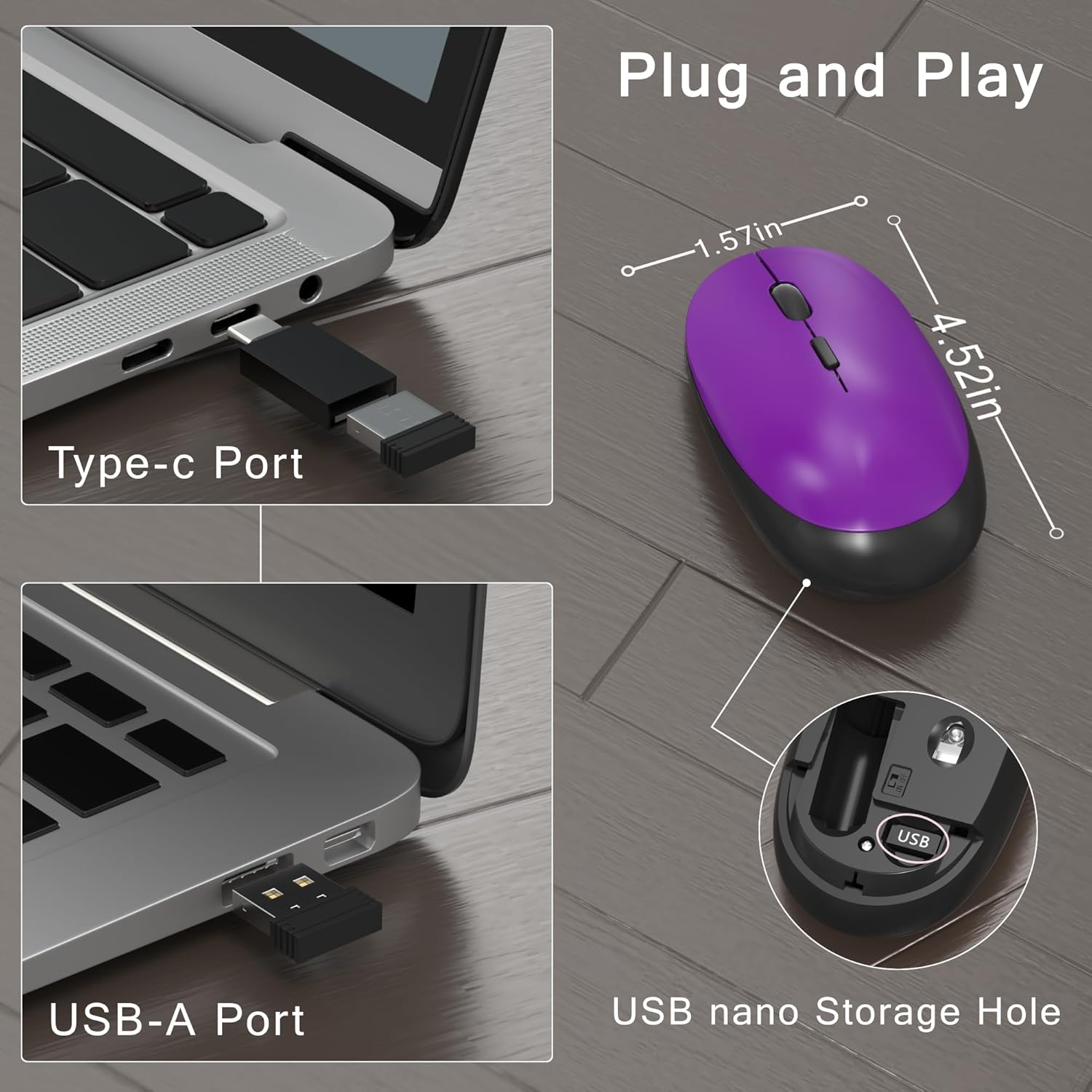 MPTOG Colorful Wireless Computer Keyboard and Mouse Combo with Round Typewriter Keycaps, Retro Design, Power Switch, Ergonomic Design, 2.4GHz Wireless for Windows, Mac, PC(Black-Purple) - Image 5