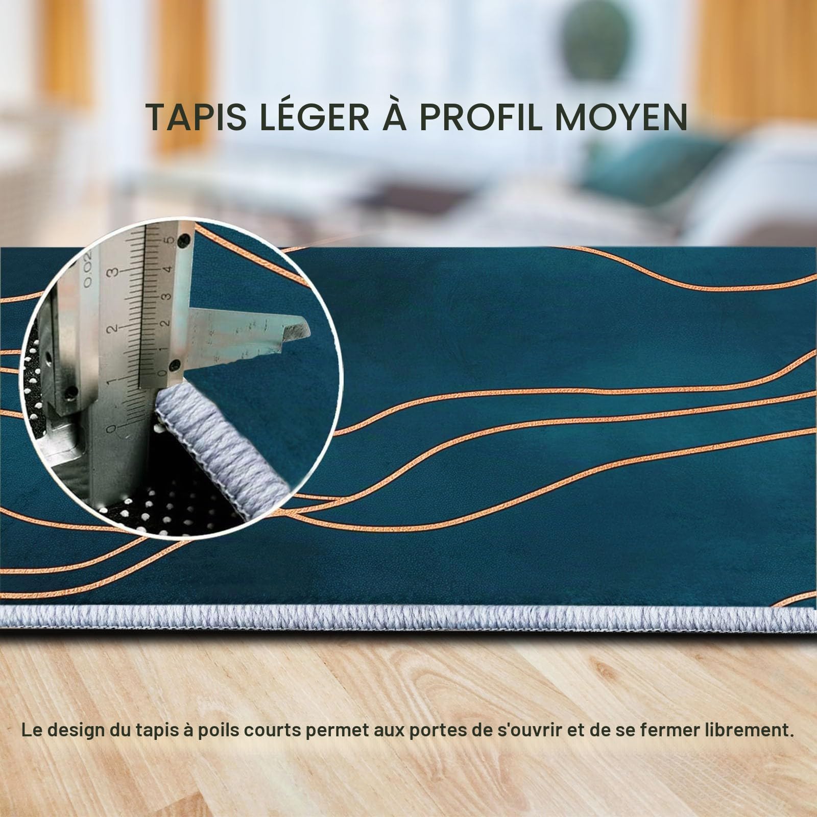 Tapis Moelleux de Salon Moelleux Lignes ondulées dorées Modèle adaptés à la Chambre à Coucher des Enfants décor à la Maison de la Chambre à Coucher intérieure Tapis (Bleu canard foncé 160 x 230cm)