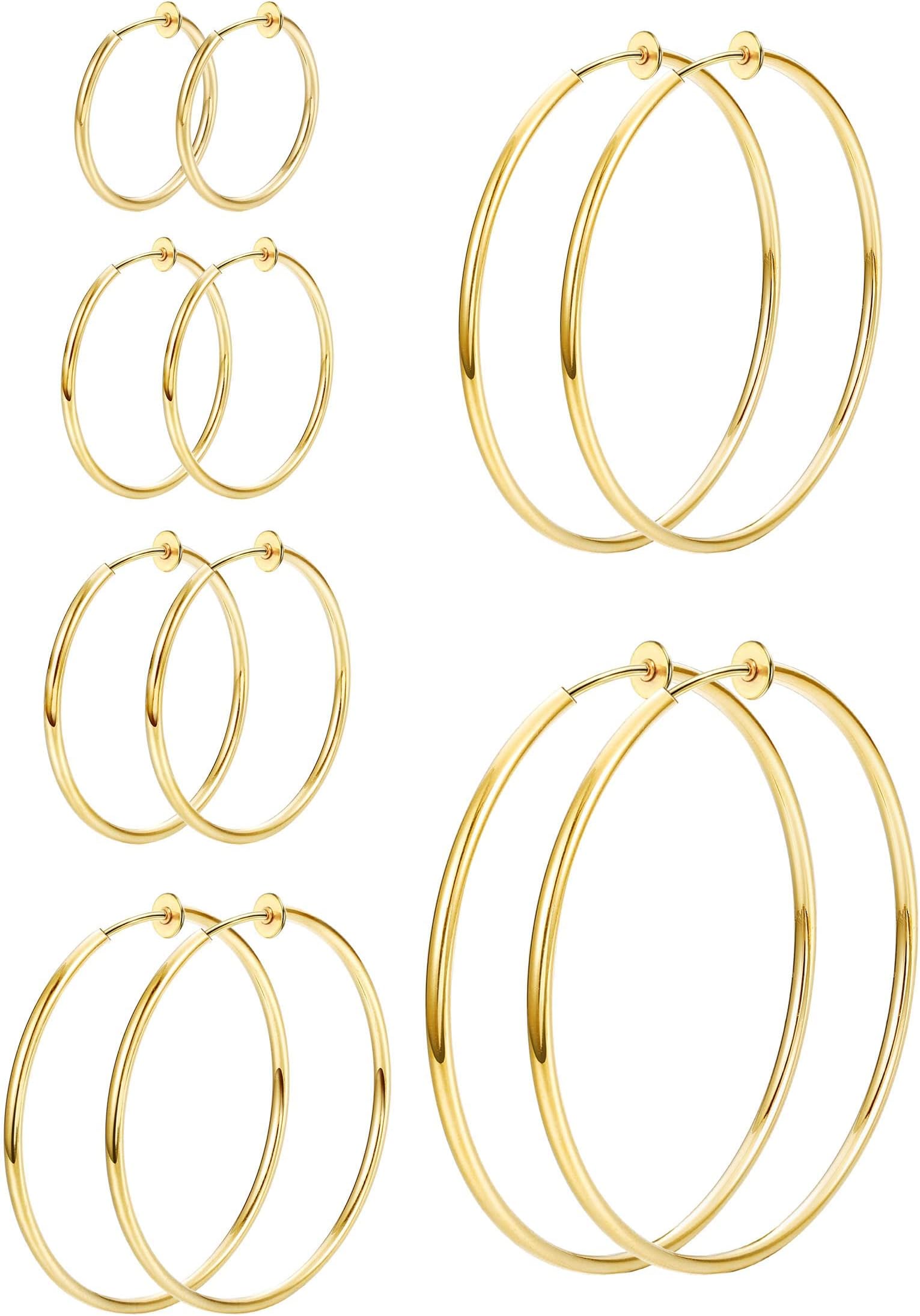 Clip On Hoop Earrings - Women's Fake Hoop Earrings Set for Non-Pierced Ears - 6 Sizes
