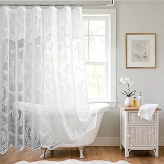 White Lace Shower Curtain with Valance and Tassel, Shabby Chic Romantic ...