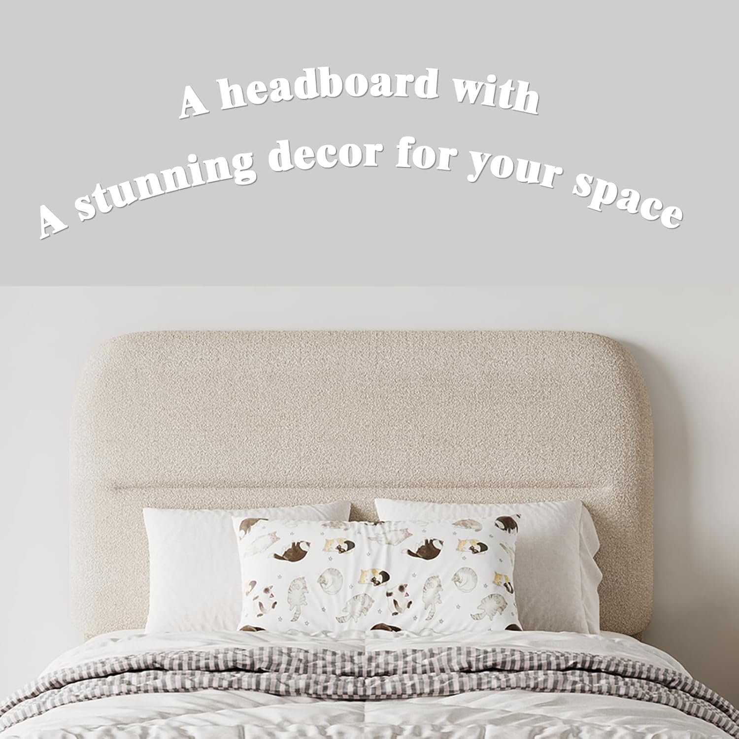 HOMBCK Twin Bed Frames with Headboard, Twin Size Boucle Upholstered Bed Frame for Kids, Soft Rounded Corners, Wooden Slats Support, No Box Spring Required, Easy Assembly, Cream