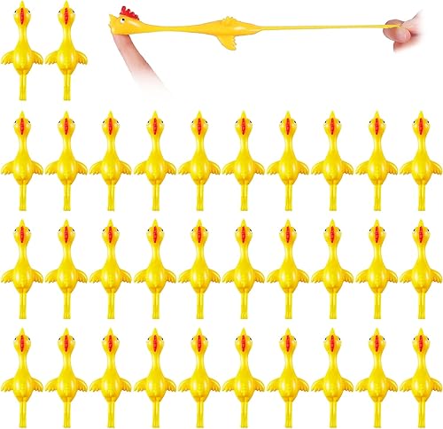 Sumind Juguete de 32 piezas de catapulta de pollo, juguete de pollo volador, juguete de pollo elástico para divertirse, actividades de fiesta de