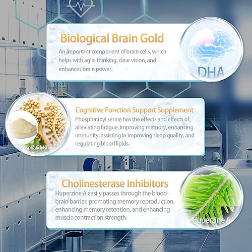 Miniatura 5 de Fosfatidilserina 120 mg Omega 3 DHA 60 cápsulas blandas con huperzina A para la salud cerebral de los niños mayores y suplementos de apoyo cognitivo