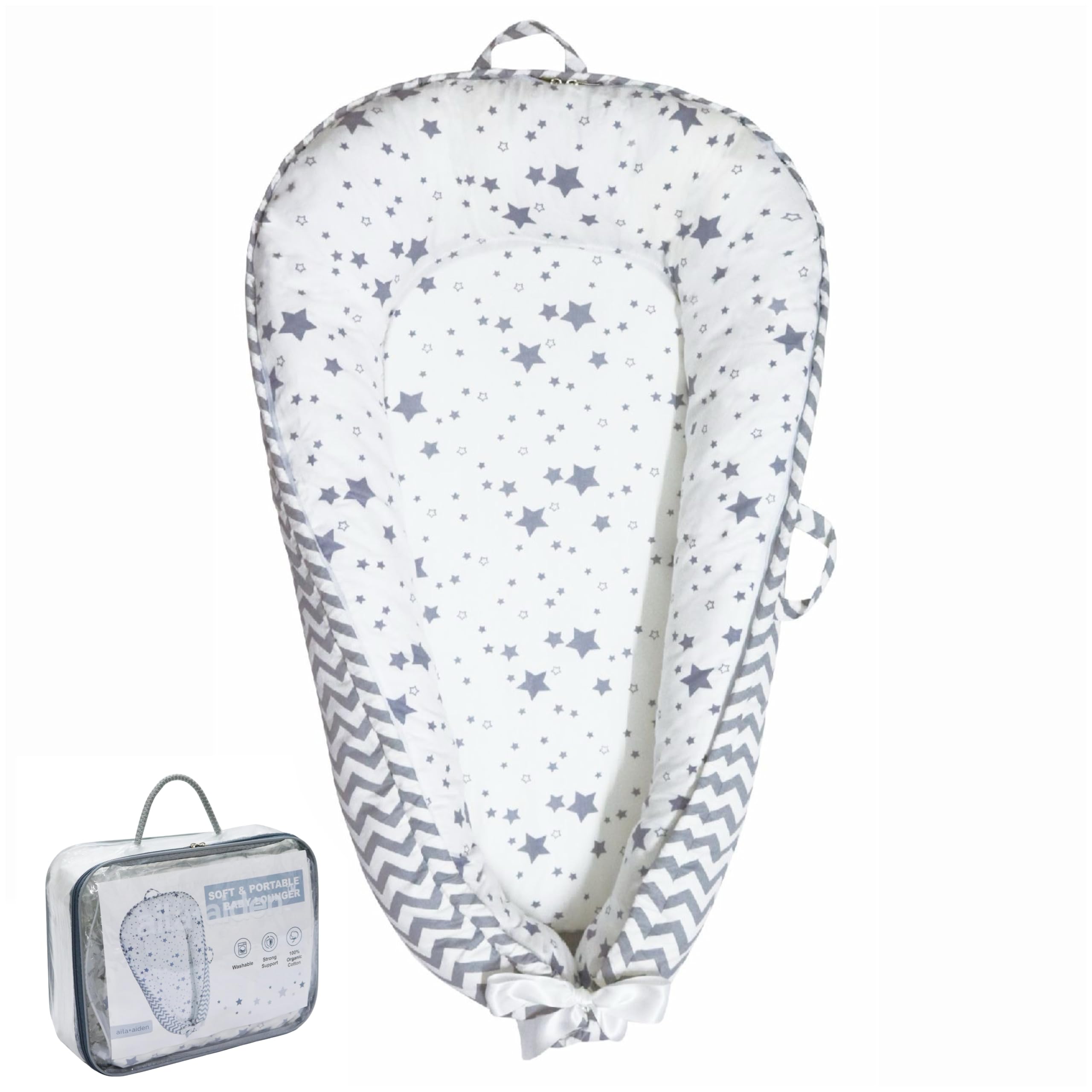 Aila+Aiden Baby Lounger | Organic Cotton Infant Lounger | Reversible, Adjustable & Portable Floor Lounger |Supervised Use | Soft, Breathable, Washable