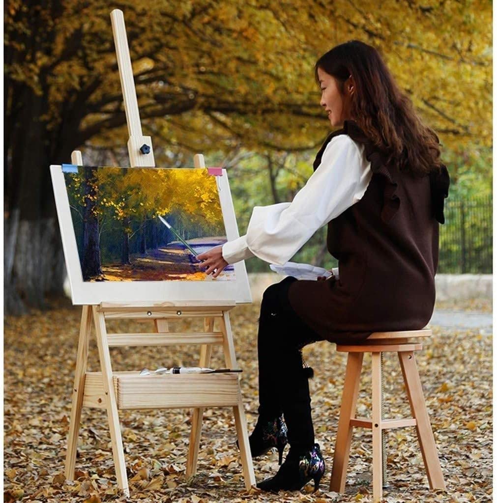Chevalet d'artiste, tiroir de rangement, chevalet de sol en bois multicolore, art sur toile jusqu'à 100 cm, C 44 x 43,5 x 153 cm