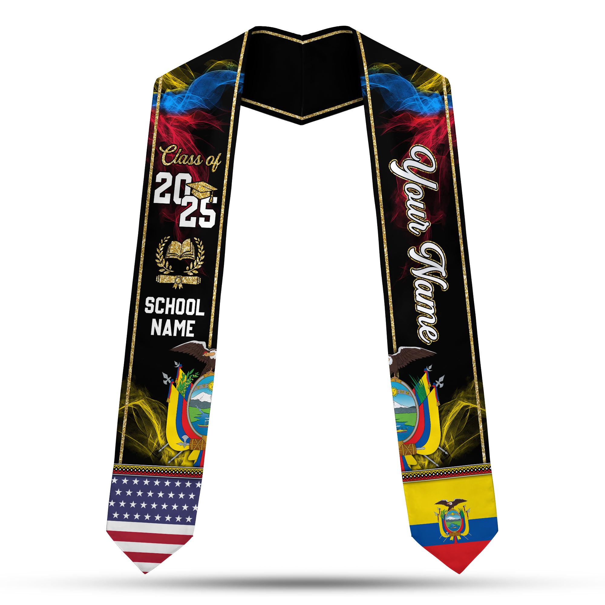 MonkeyVan Ecuadorians Graduation Sash Custom Ecuadorians American Flag Graduation Sash 2025 Ecuador Graduation Stole Ec6