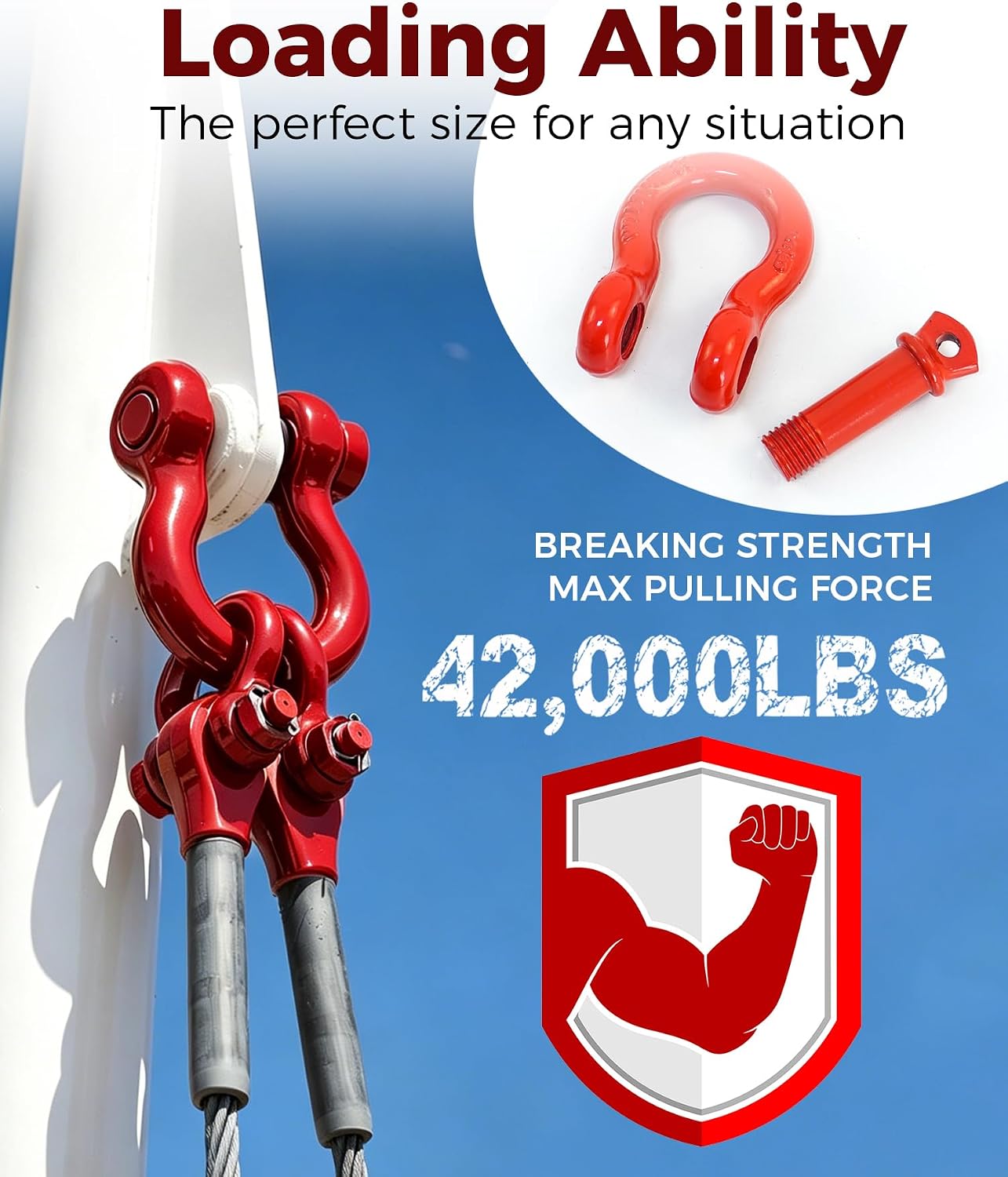 2 Pack Red D Ring Recovery Shackles 5/8" with 3/4" Screw Pin, 42,000 lbs Break Strength Heavy Duty Tow Shackles for Winch, Off Road Jeep, Truck, SUV, ATV, UTV