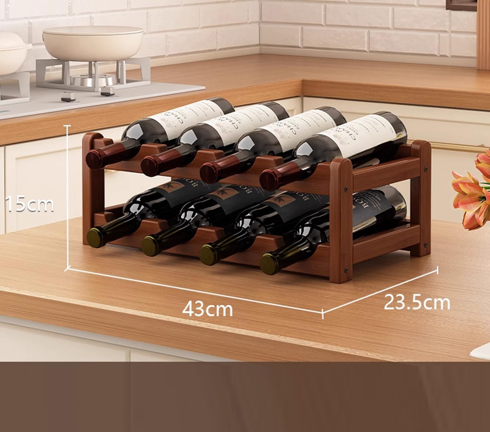 Stojak na wino, wolnostojące stojaki na wino, stojak na wino, uchwyt na blat, półka do przechowywania do szafki kuchennej, baru w jadalni,Two~tier (8 bottles)